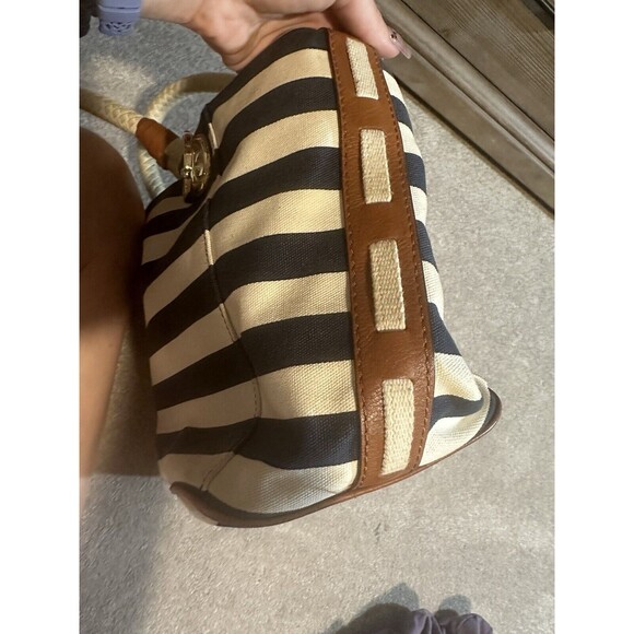 Michael Kors Marina Navy Blue White Stripe Nautical Canvas Tote - Picture 11 of 16